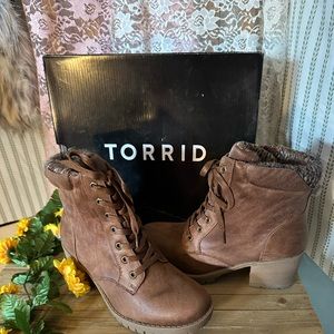 Torrid Lace-up Booties w Sweater Trim NIB